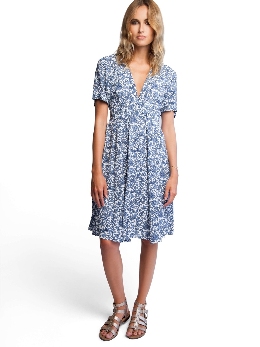 NUDZ Blue Floral V-Neck Short Dress XS NWT ๐บ๐ธ